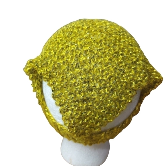 Cottagecore Hand Knit Yellow Grey Bandana Youth/Sm Adult - Picture 3 of 5